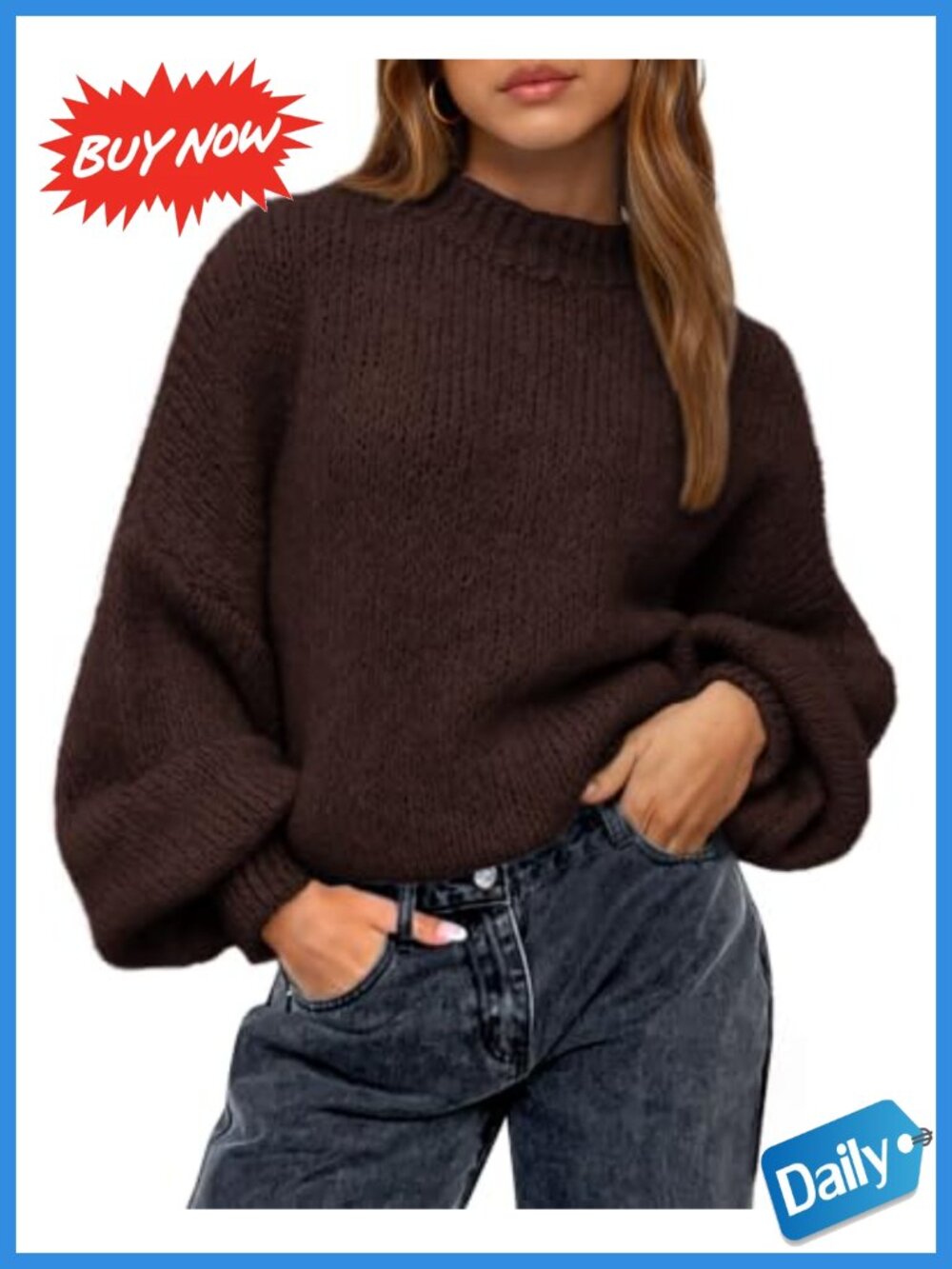 Oversized Crewneck Pullover Sweater Long Sleeve Ribbed Knit Loose Fit